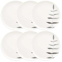 Kit Jogo 6 Pratos Rasos Oxford Flat Samambaia 26cm em Cerâmica Decorada
