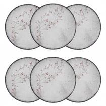 Kit Jogo 6 Pratos Rasos Tramontina Floralis Porcelana 25 cm