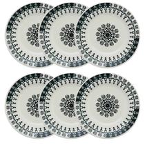 Kit Jogo 6 Pratos Sobremesa Biona Folk em Cerâmica Decorada 18 cm - Oxford