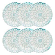 Kit Jogo 6 Pratos Sobremesa Biona Mandala em Cerâmica Decorada 18 cm - Oxford