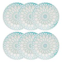 Kit Jogo 6 Pratos Sobremesa Biona Mandala em Cerâmica Decorada 18 cm - Oxford