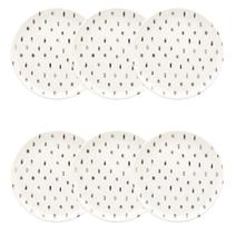 Kit Jogo 6 Pratos Sobremesa Oxford Flat Samambaia 20 cm em Cerâmica Decorada