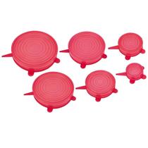 Kit Jogo 6 Tampas Silicone Panelas Potes Universal Vermelha