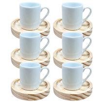 Kit Jogo 6 Xicara Branca Porcelana Café Expresso C/ Pires Kit Jogo 6 Xicara Branca Porcelana Café Expresso C/ Pires