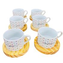 Kit Jogo 6 xícaras Base Reta C/ pinus - 170ml - Poá colorido