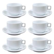 Kit Jogo 6 xícaras Café 100ml empilháveis com pires - Porcelana branca (2)