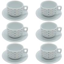 Kit Jogo 6 xícaras Café 100ml hotel c/ pires Poá Colorido