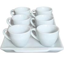 Kit Jogo 6 xícaras Café 80ml Cônica c/ Bandeja Refratária - Porcelana branca