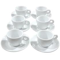 Kit Jogo 6 xícaras Café 80ml Cônica com pires - Porcelana branca (2) - Antilope Decor Porcelanas