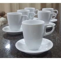 Kit Jogo 6 xícaras Café, Chá 150ml Cônica Alta com pires - Porcelana branca (2) - Antilope Decor Porcelanas