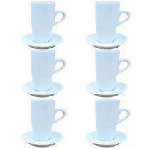 Kit Jogo 6 xícaras Café, Chá 150ml Cônica Alta com pires - Porcelana branca (2)