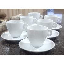 Kit Jogo 6 xícaras Café, Chá 200ml Cônica com pires - Porcelana branca