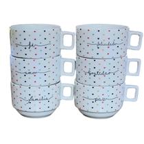 Kit Jogo 6 xícaras Café Chá 200ml Empilháveis - Porcelana
