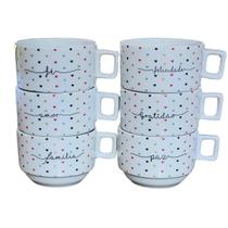 Kit Jogo 6 xícaras Café Chá 200ml Empilháveis - Porcelana