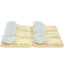kit Jogo 6 xícaras café hotel 100ml c/ pires Pinus - Porcelana branca
