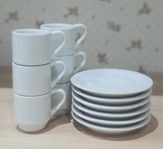 Kit Jogo 6 xícaras café hotel 80ml empilháveis com pires - Porcelana branca - Antilope Decor Porcelanas