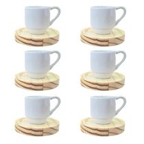 Kit Jogo 6 Xicaras Café hotel 80ml Empilháveis - Porcelana branca c/ pires redondo