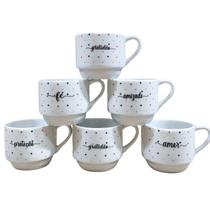 Kit Jogo 6 Xícaras Caneca de Porcelana 200ml Frases Estampa:Poá Colorido Frases Kit Jogo 6 Xícaras Caneca de Porcelana 200ml Frases Estampa:Poá Colorido Frases