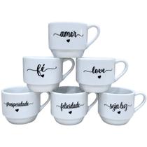 Kit Jogo 6 Xícaras Caneca de Porcelana 200ml Frases Estampa:Preto Frases Kit Jogo 6 Xícaras Caneca de Porcelana 200ml Frases Estampa:Preto Frases