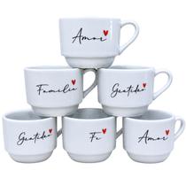 Kit Jogo 6 Xícaras Caneca de Porcelana 200ml Frases Estampa:Pretos Frases 2 Kit Jogo 6 Xícaras Caneca de Porcelana 200ml Frases Estampa:Pretos Frases 2