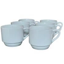 Kit Jogo 6 Xícaras de Café/Chá Empilháveis 200ml - Porcelana Branca