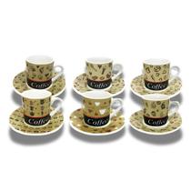 Kit Jogo 6 Xícaras De Cerâmica Estampadas Com Pires Para Servir Café Chá Class Home