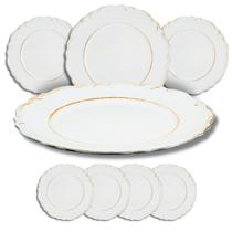 Kit Jogo 8 Sousplat De Plástico Redondo Patinado Moon Branco Mesa Posta Cozinha 33cm Lyor