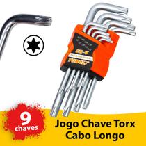 Kit Jogo 9 Chaves Torx Torque Estrela Estriada Tipo L Longa 9 Peças Aço Cromo Forjado Suporte T10 T15 T20 T25 T27 T30 T40 T45 T50