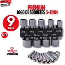 Kit Jogo 9 peças de Bits Soquete chave Canhão PITO SEXTAVADO Parafusadeira 5/6/7/8/9/10/11/12/13mm