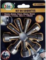 Kit Jogo 9 Soquetes Bits Ponteiras Sextavado Parafusadeira Kit Jogo 9 Soquetes Bits Ponteiras Sextavado Parafusadeira