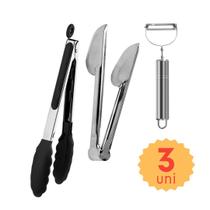 Kit Jogo 9 Utensílios de Cozinha em Inox Pegador Silicone Monte seu Kit