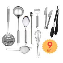 Kit Jogo 9 Utensílios de Cozinha em Inox Pegador Silicone Monte seu Kit