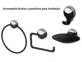 Kit Jogo Acessórios Para Banheiro Herc 4 Peças Preto Kit Jogo Acessórios Para Banheiro Herc 4 Peças Preto