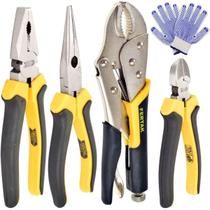 Kit Jogo Alicates Universal 8" + Meia Cana 6" + Corte Diagonal 6" + Pressão 10" + Luva Pigmentada Fertak Kit Jogo Alicates Universal 8" + Meia Cana 6" + Corte Diagonal 6" + Pressão 10" + Luva Pigmentada Fertak