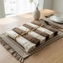 kit Jogo Americano Chocolate Com Cru Em Algodão Mesa Posta Luxo Tear Mineiro Artesanal kit Jogo Americano Chocolate Com Cru Em Algodão Mesa Posta Luxo Tear Mineiro Artesanal
