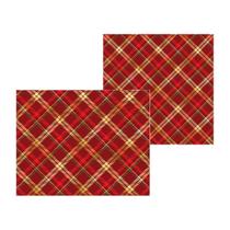 Kit Jogo Americano + Guardanapo Xadrez Vermelho/Dourado