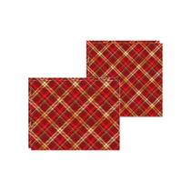 Kit Jogo Americano + Guardanapo Xadrez Vermelho/Dourado