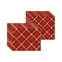 Kit Jogo Americano + Guardanapo Xadrez Vermelho/Dourado