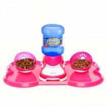 Kit Jogo Americano Osso com Bebedouro Automatico + 2 Comedouros para Pet Rosa Truqys