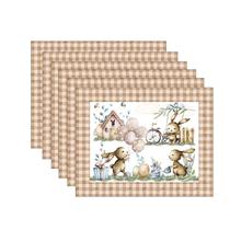 Kit Jogo Americano Páscoa Marrom Xadrez Kit Jogo Americano Páscoa Marrom Xadrez