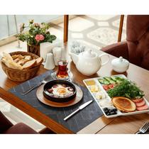 Kit Jogo Americano Retangular 8 Peças acompanha porta copos Mosaico Preto Impermeável Mesa Posta Sousplat Decoração