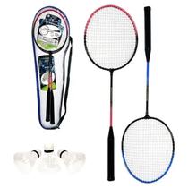 Kit Jogo Badminton Completo Iniciante Raquete Peteca 5 peças Presente 2 Raquetes 3 Petecas 1 Bolsa Praia Férias