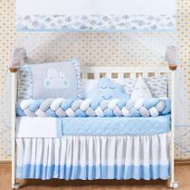 Kit Jogo Berço Nuvem Trança Menino 13 Peças ul Claro Kit Jogo Berço Nuvem Trança Menino 13 Peças ul Claro