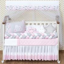 Kit Jogo Berço Para Menina 12 Peças Nuvem Rosa Com Saia Box Kit Jogo Berço Para Menina 12 Peças Nuvem Rosa Com Saia Box