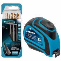 Kit Jogo Broca A.r 06 Pc 3 A 8mm Titânio Gross + Trena Fita Aço 03mx16mm Emborrachada/Mag - Gross