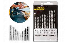 Kit Jogo Brocas Aço 9 Peças Pontas Mistas Hammer Kit Jogo Brocas Aço 9 Peças Pontas Mistas Hammer