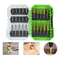 Kit Jogo Brocas Broca Escalonada Escareadoras Bits Chanfrar