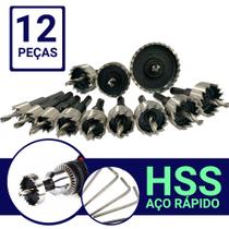 Kit Jogo Brocas Serra Copo 12 pcs 15 A 50 Mm Furar Ferro Aço Metal