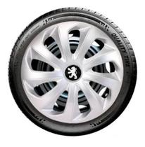 Kit Jogo Calota Peugeot 206 207 307 Aro 13 Prata Com Emblema
