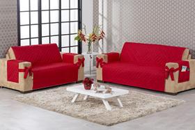 Kit Jogo Capa De Sofá 2 E 3 Lugares Vermelha Com Laço Kit Jogo Capa De Sofá 2 E 3 Lugares Vermelha Com Laço